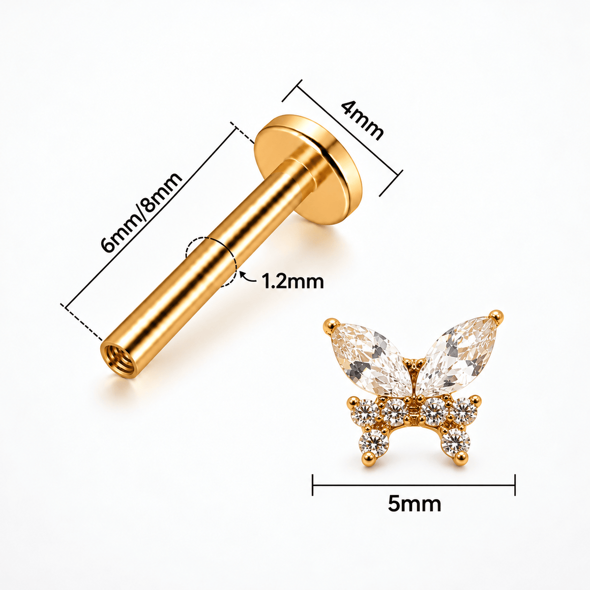 Piercing Butterfly Élégance Cravejado em Titânio | Pratinhas