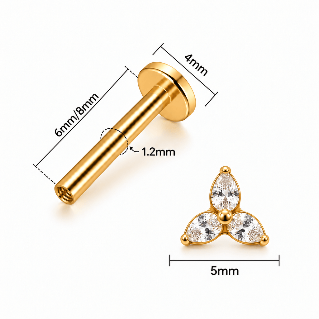 Piercing Trevo Crystal em Titânio | Pratinhas