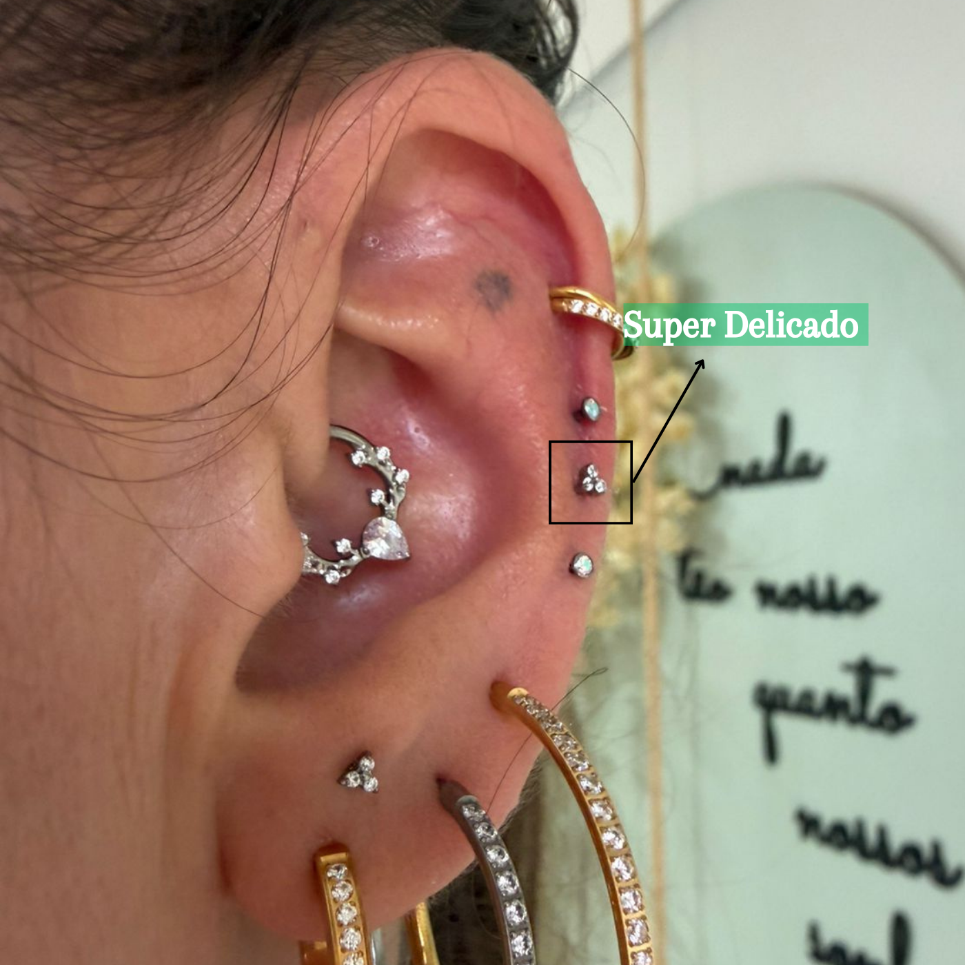 Piercing Trio Australiano Flor de Cristal em Titânio | Pratinhas