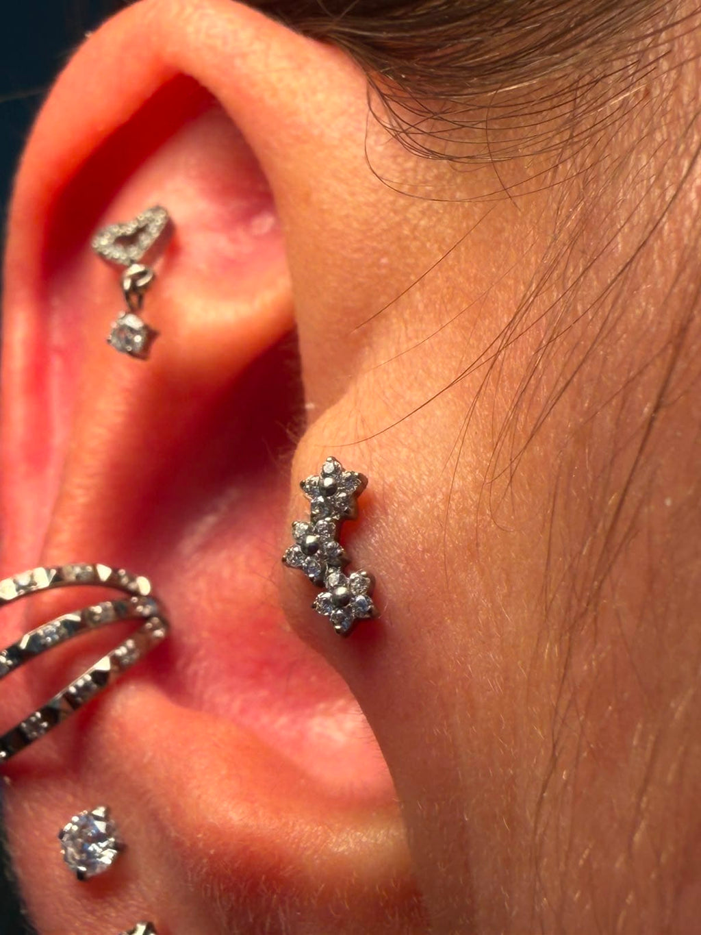 Piercing Tragus 3 Flores em Titânio | Pratinhas